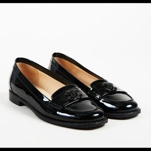 Chanel Black Patent Leather Mocassin Coco Loafer Flats